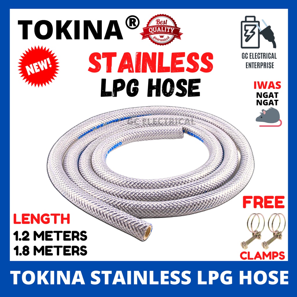 Heavy Duty STAINLESS LPG Gas Stove Hose Gas Hose Rubber w/ 2 FREE