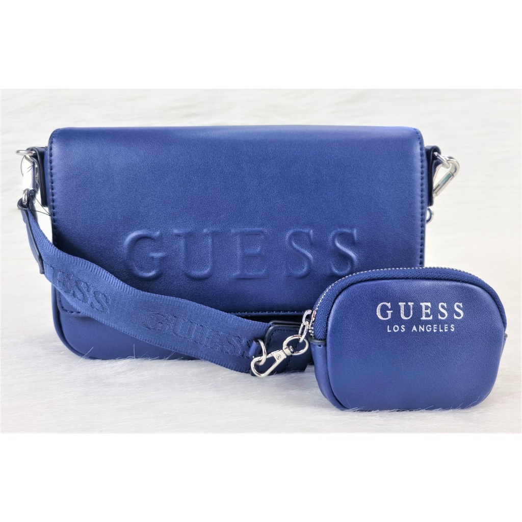 Guess LE822119 Kezzie Navy Leather Flap Ladies Crossbody Bag with Pouch