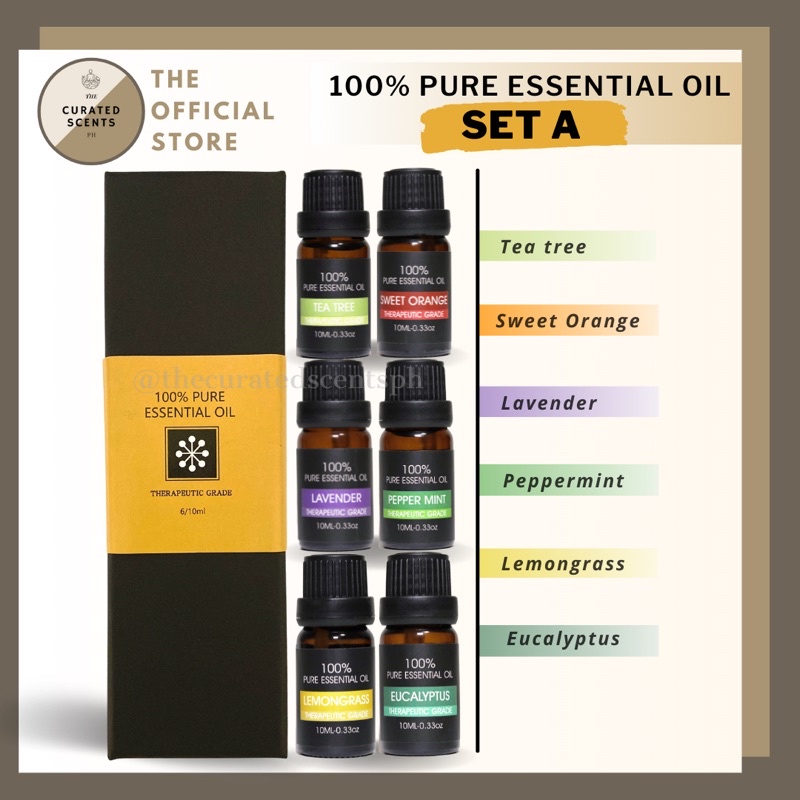 Pure Essential Oils Set All Natural Lavender Peppermint Lemongrass Tea