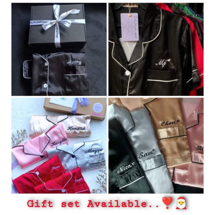 Personalized Silk sleepwear Unisex embroidered Name Gift set available