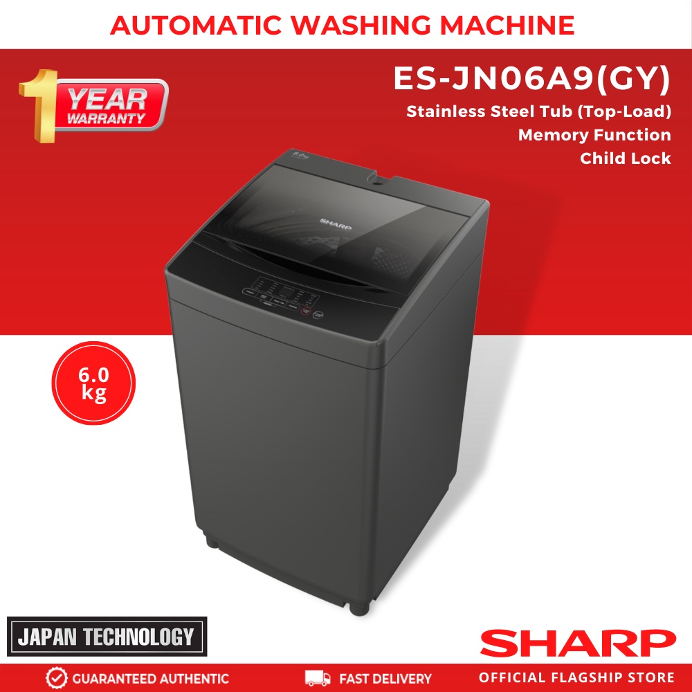 Sharp ESJN06A9(GY) 6.0 Kg. Fully Automatic Top Load Washing Machine