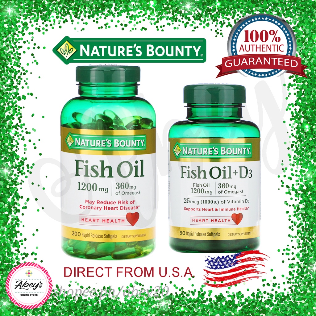 Nature's Bounty Fish Oil 1,200mg 200 Rapid Release Softgels; plus D3 90 Rapid Release Softgels