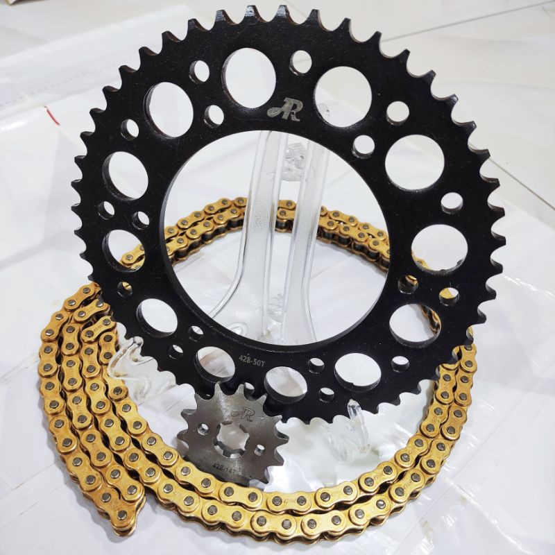 AR 14T50T 15T50T 428 Black Steel Motorcycle Sprocket Chain Set Yamaha