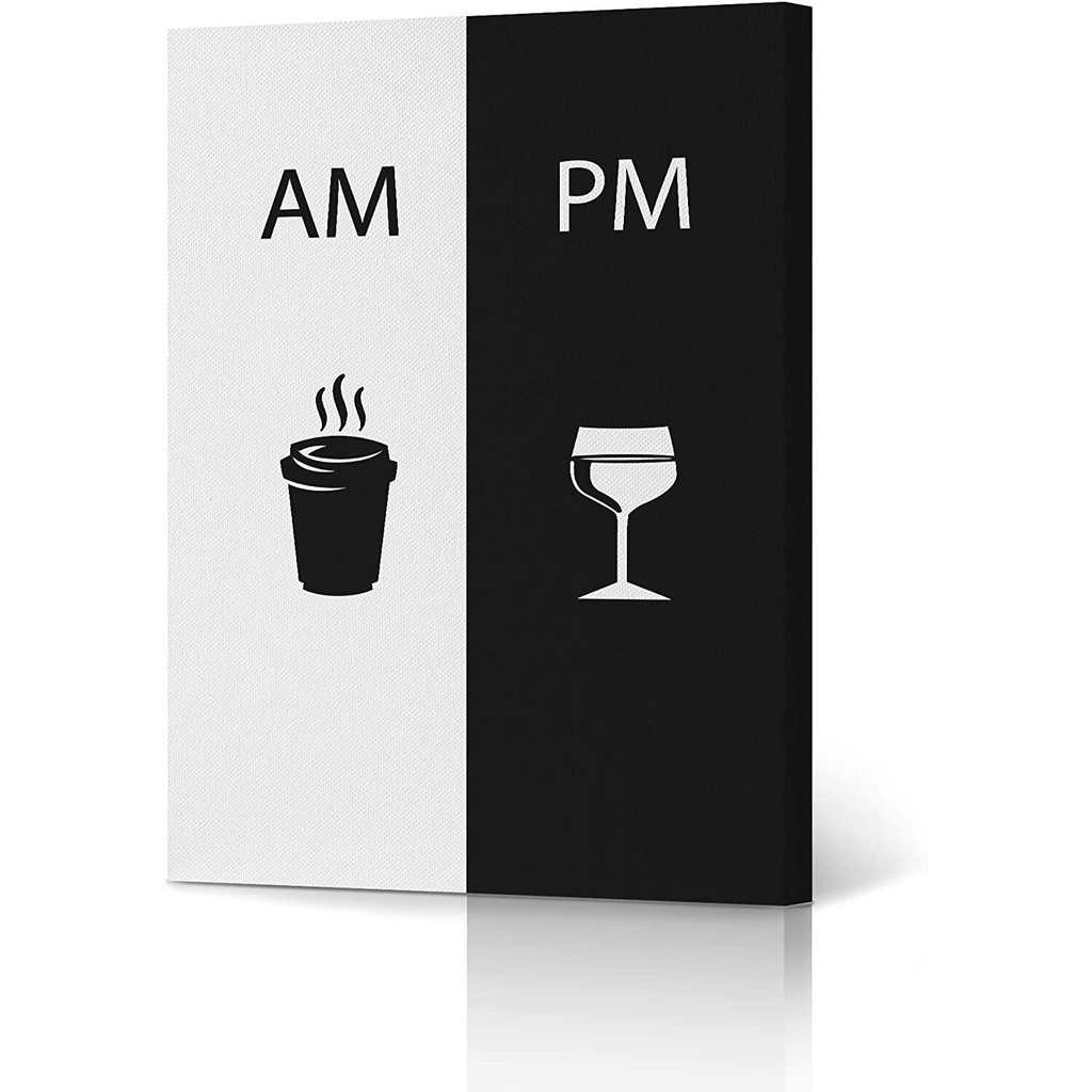 HB Art Design AM and PM Modern Black and White Hot Coffee and Wine