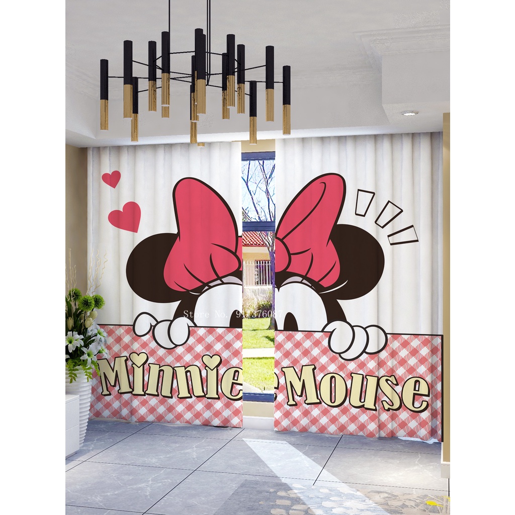 ♘☂ White Mickey Minnie Mouse 3D Blackout Curtains Bedroom Living Room