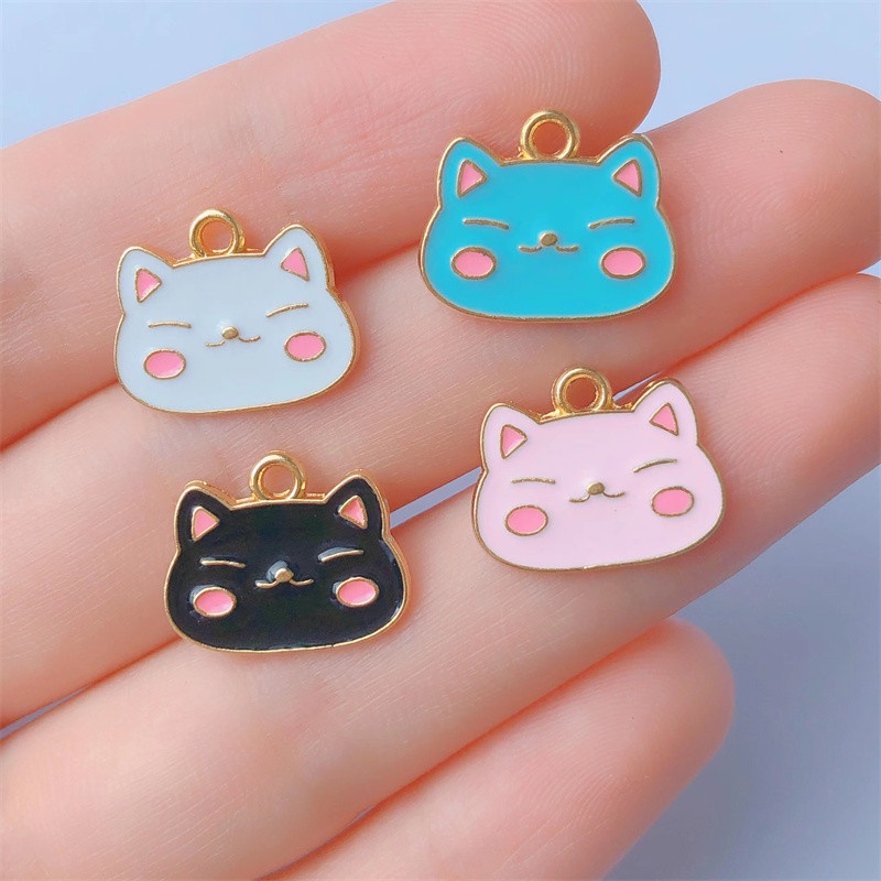 4pcs Alloy Cat Enamel Pendant Charm Jewelry Finding Necklace