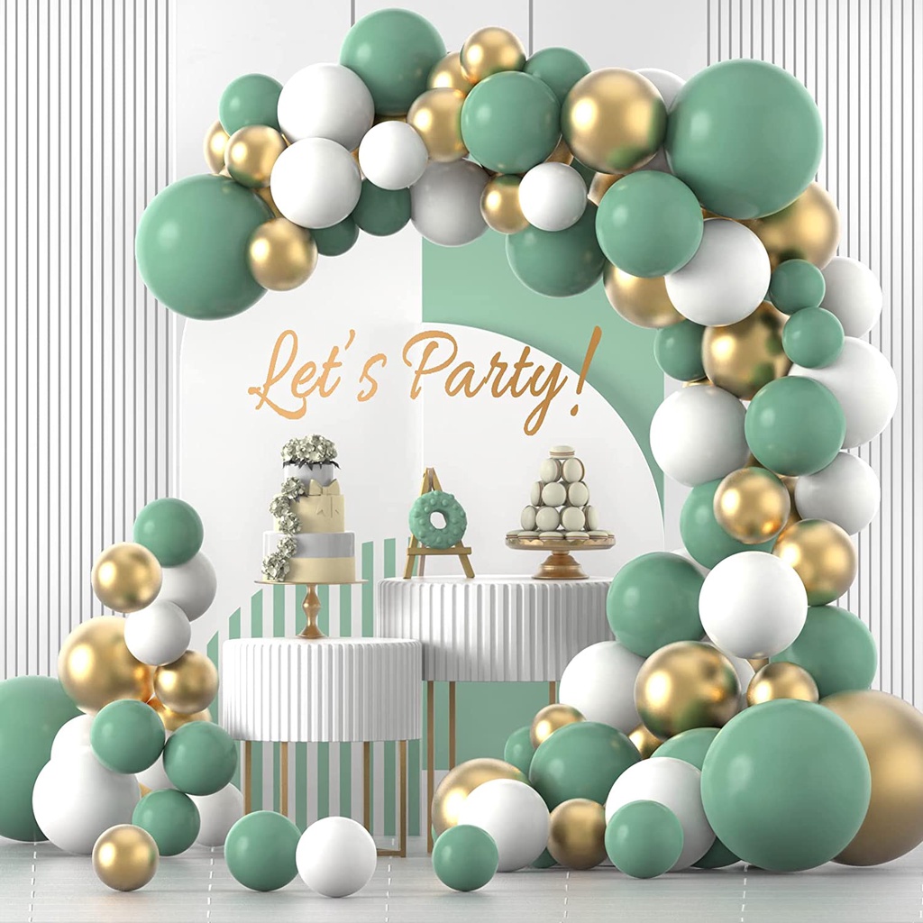 Sage Green Gold White Balloon Garland Arch Kit, 137Pcs 18 10 5In Sage