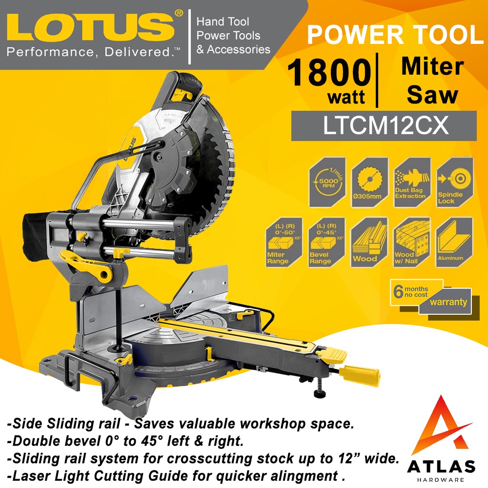 LOTUS Miter Mitre Saw 1800W 12" inches Dual Bevel with Sliding Rail