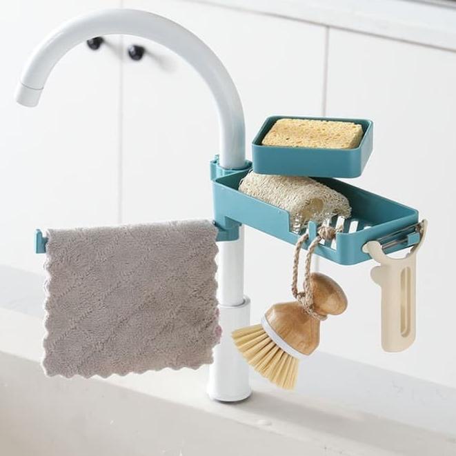 Dishwashing Sponge Soap Holder Hanging Tap Hook Level 3 Blue DYK√