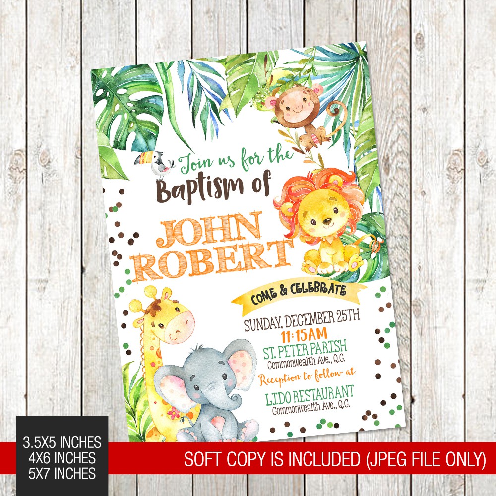 Safari Wild Animals Theme Printed Christening Invitation Shopee