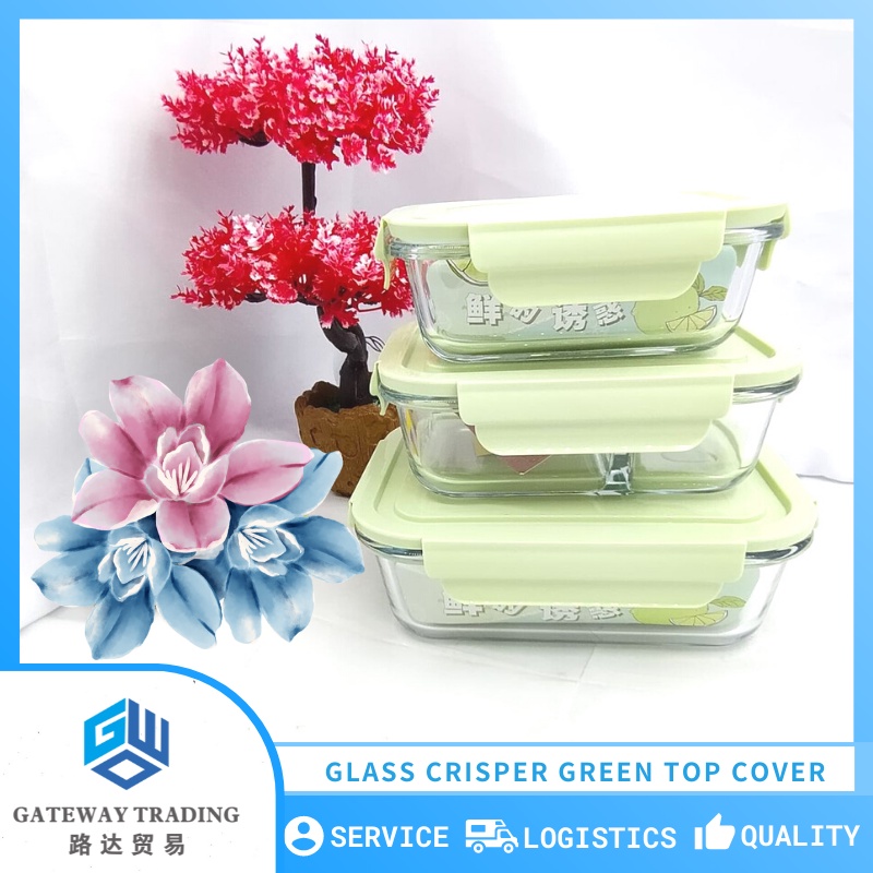 Glass Crisper Heat Resistant Green Square Glass Bowls Refrigerate