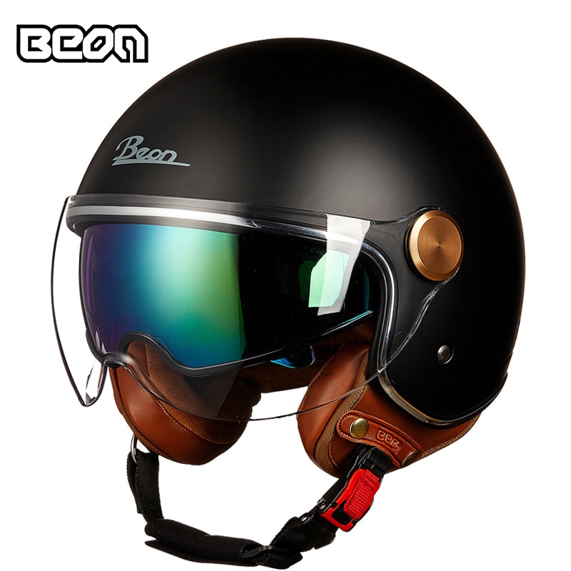 BEON Motorcycle Helmet 3/4 Open Face Colorful Double Lens Woman Man