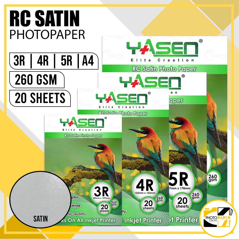 YASEN RC Satin Photo Paper 260gsm 3R 4R 5R A4 Sizes 20 Sheets Waterproof Shopee Philippines