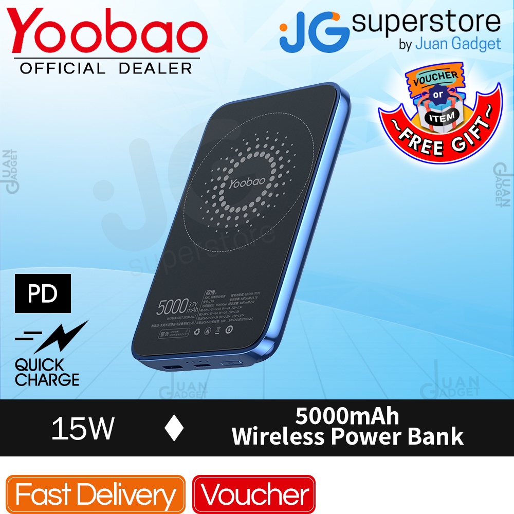 Yoobao 15W 5000mAh Wireless Powerbank Type C Quick Charge for
