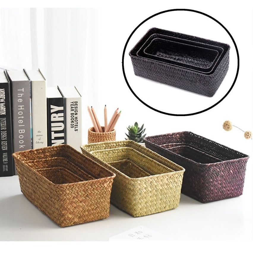 [IN Stock Store] Wicker Storage Basket Rectangular Seagrass Basket Box