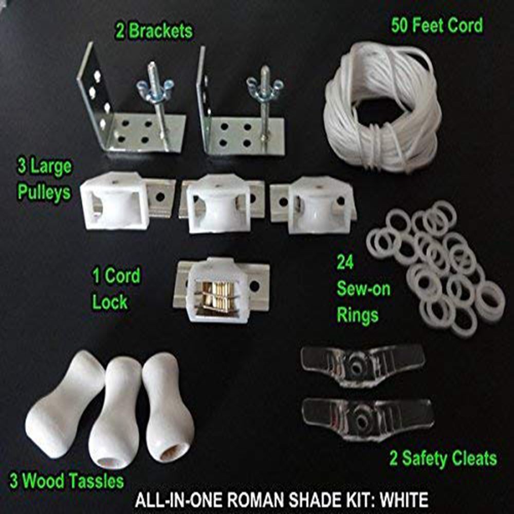 Roman Shade Hardware KIT, in White (Cord Lock, Pulleys, Cord, Brackets