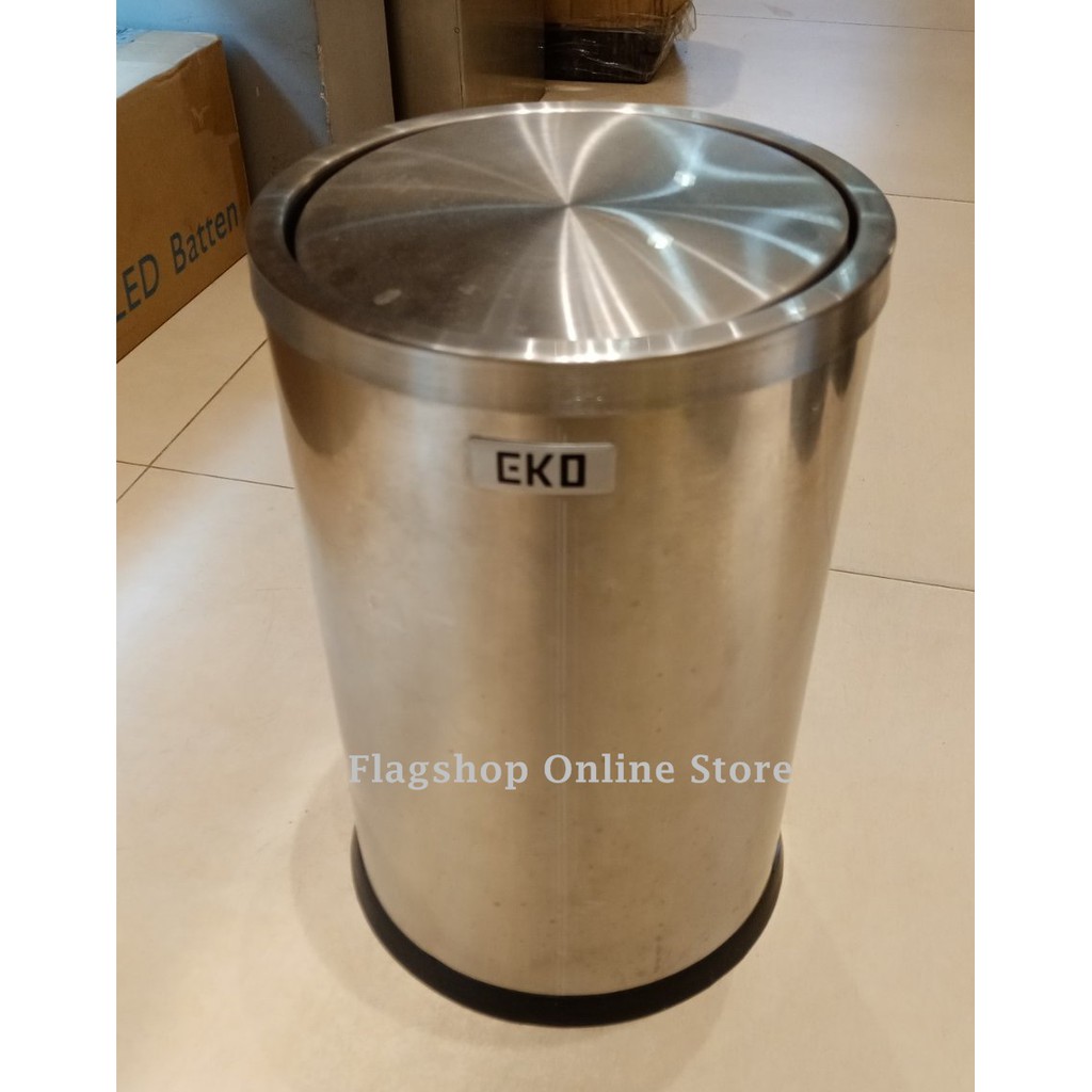 Stainless Round Flipping Swing Top Lid Trash Bin Waste Can Bin 10L