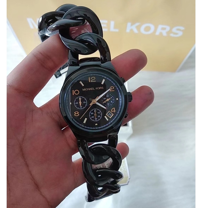 MK Watch pawnable mk3131 BLACK color MK Runway Twisted Chronograph