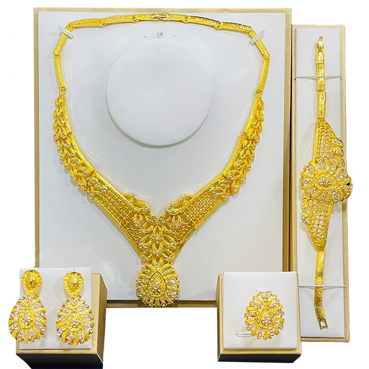 Jewelry Set 24K Gold Water Drops Full of Diamonds Bridal Wedding