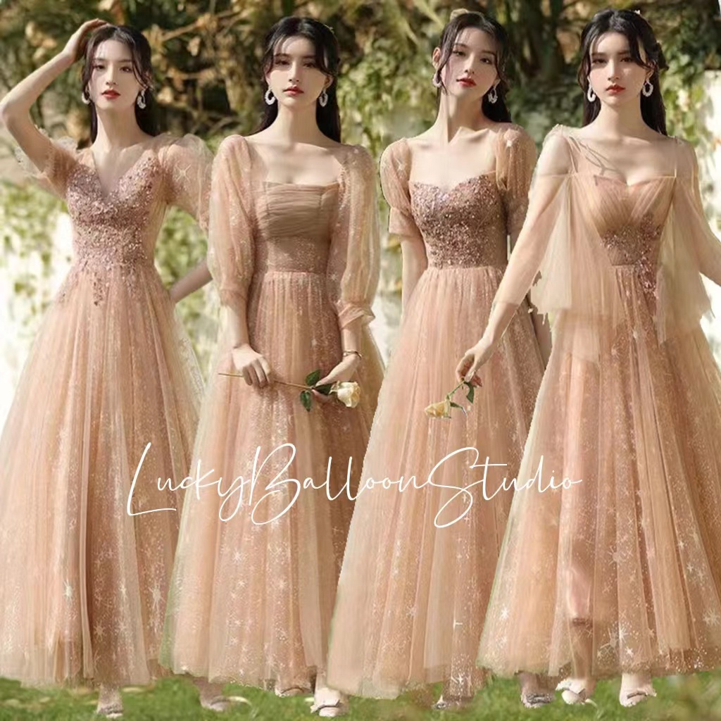 Customizable Bridesmaids Gown Prom Dress Rose Gold Sequins Long Evening