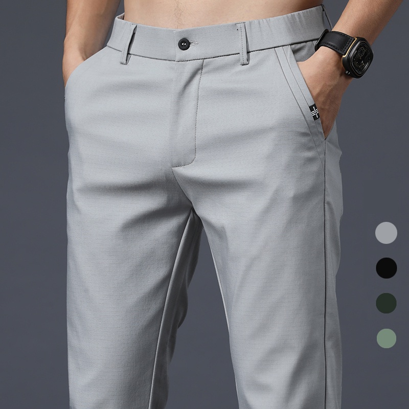 Summer Thin Men's Casual Pants Slim Fit Trousers Solid Black Army Green