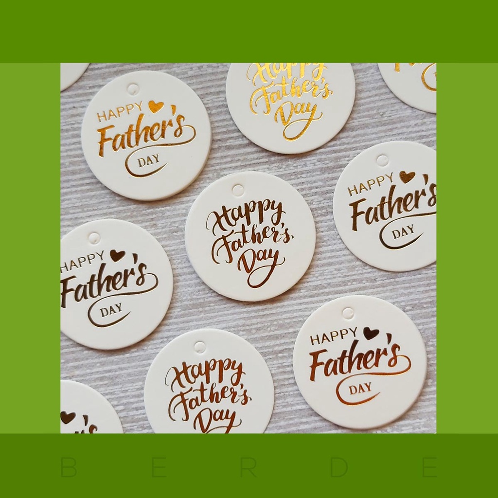 Round Happy Father's Day tags white with string Gold embossed Gift