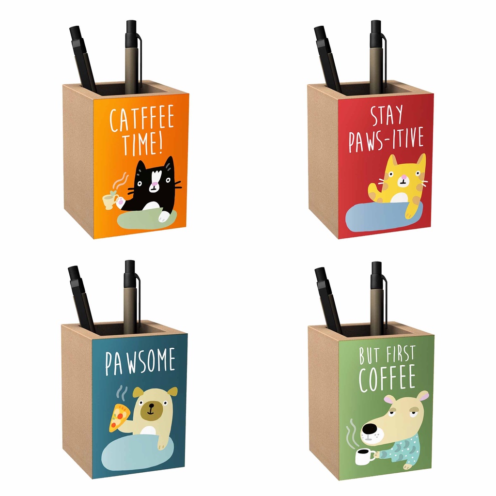 Papemelroti Animal Activities Penholder Wooden Desk Organizer