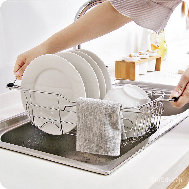 Kitchen stainless steel sink drain rack retractable rack drain basket