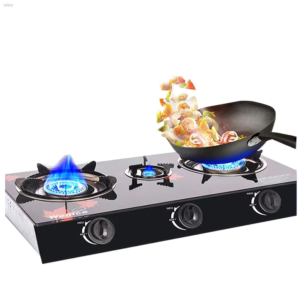 Three/Double/Single stoves Burner Gas Stove Tempered Glass top butane