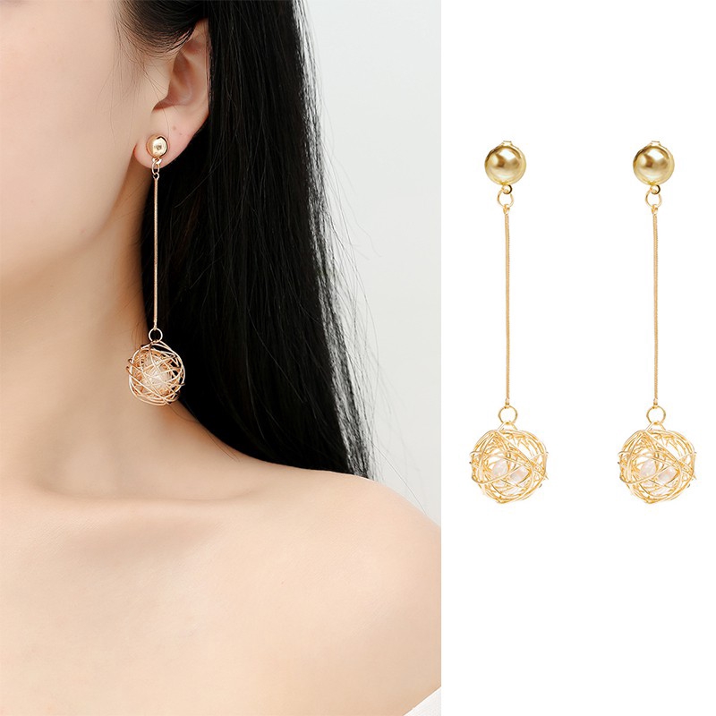 Korean earring Hollow Gold Skein Pearl Earrings Female Shopee Philippines