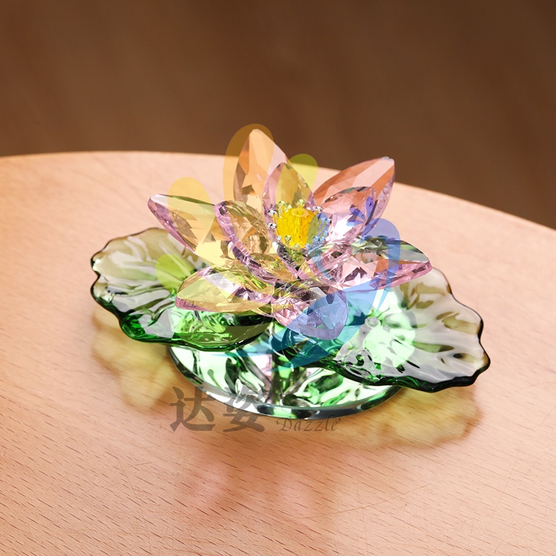 3.7''Pink Sparkle Crystal Hue Reflection Crystal Lotus Flower Art Glass