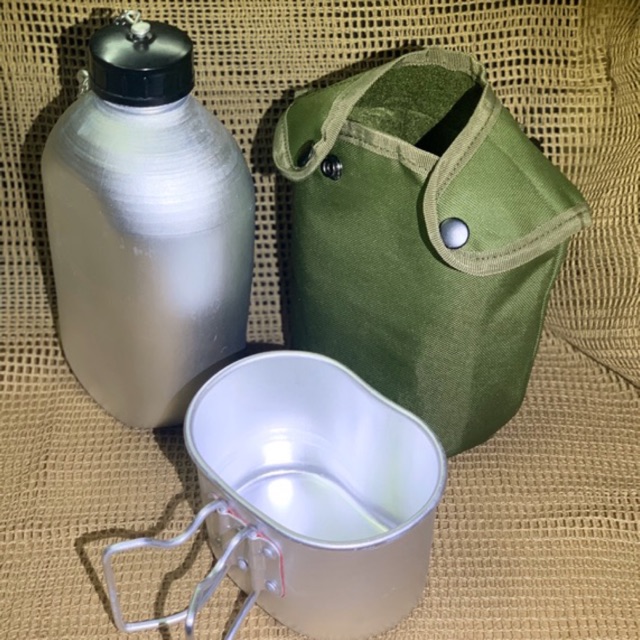 Aluminum Alloy Canteen with Army green Cover bag for Camping Hiking