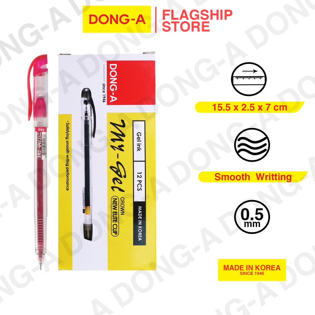 DongA My Gel Pen 0.5mm 12pcs/Box RED 111113BX Shopee Philippines
