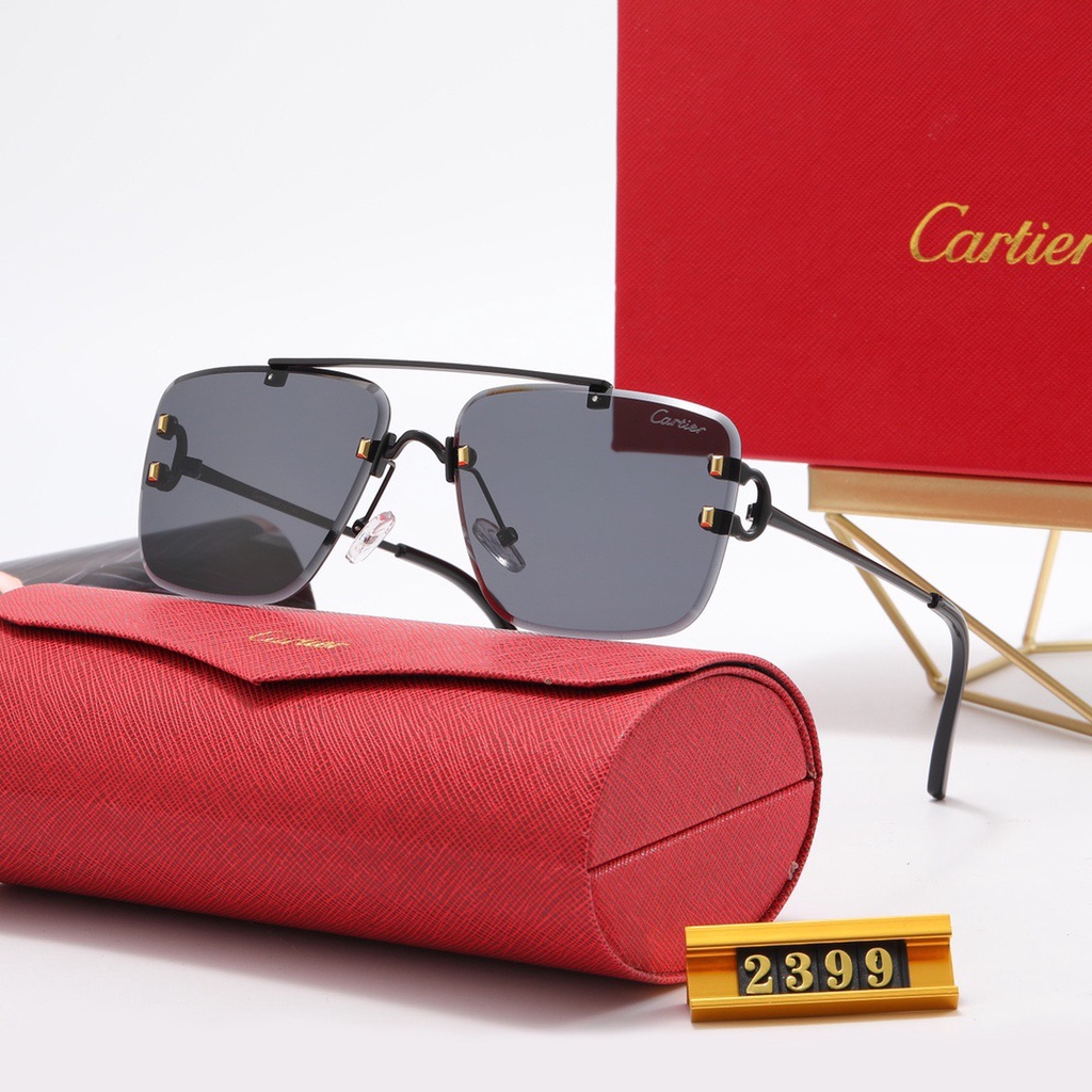 2022 New Cartier Rectangular Sunglasses Rimless Men's Metal Fashion