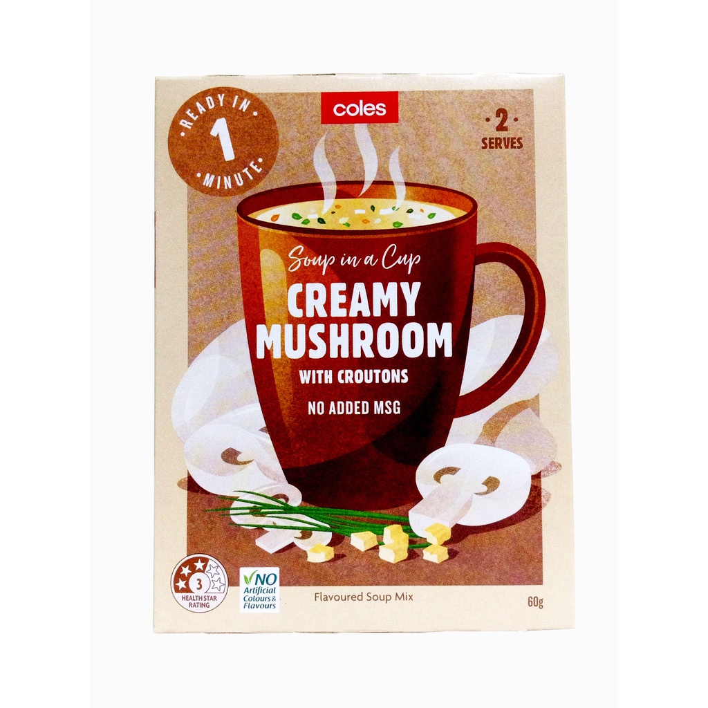 Coles Soup in a Cup Creamy Mushroom With Croutons 60g {Made in