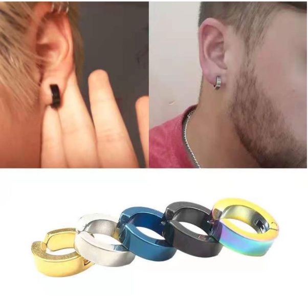 1 Pcs Men's Stainless Steel NonPiercing Earring Clip On Ear Stud Cuff