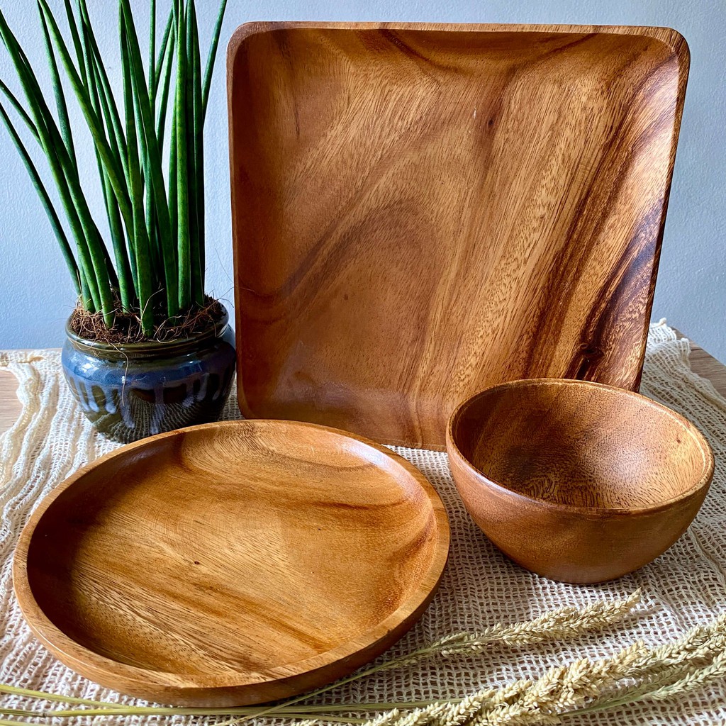 Bundle 5 Flexi Set ( Acacia Wooden Plate and Bowl ) Shopee Philippines