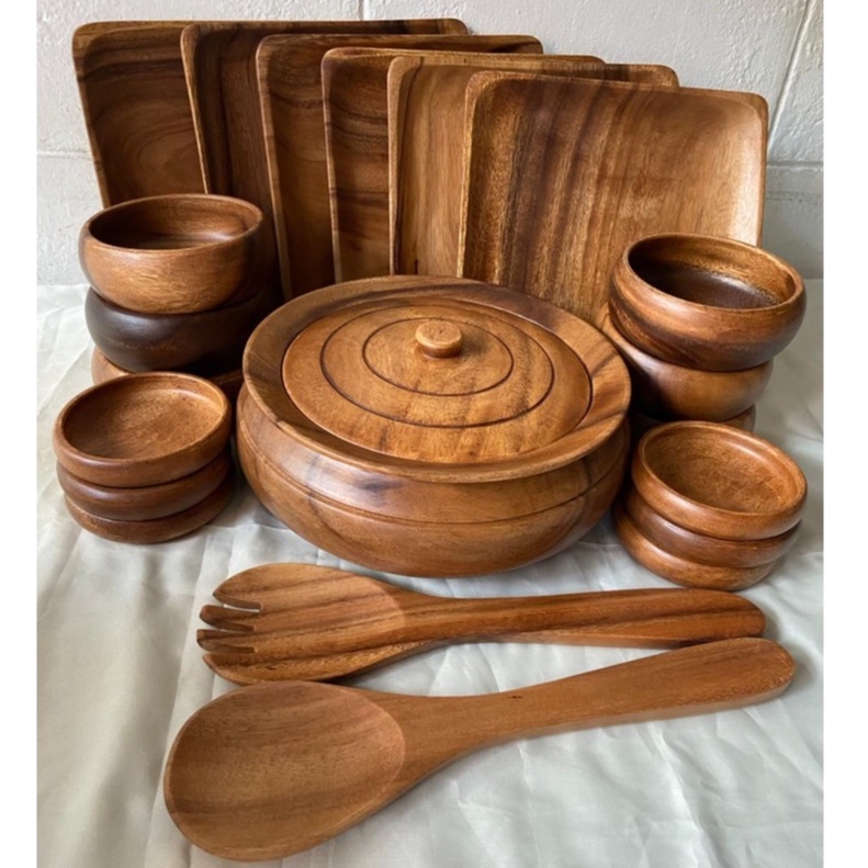 Woods in Love 21pcs Acacia Wooden Plates and Bowl Set with Serving