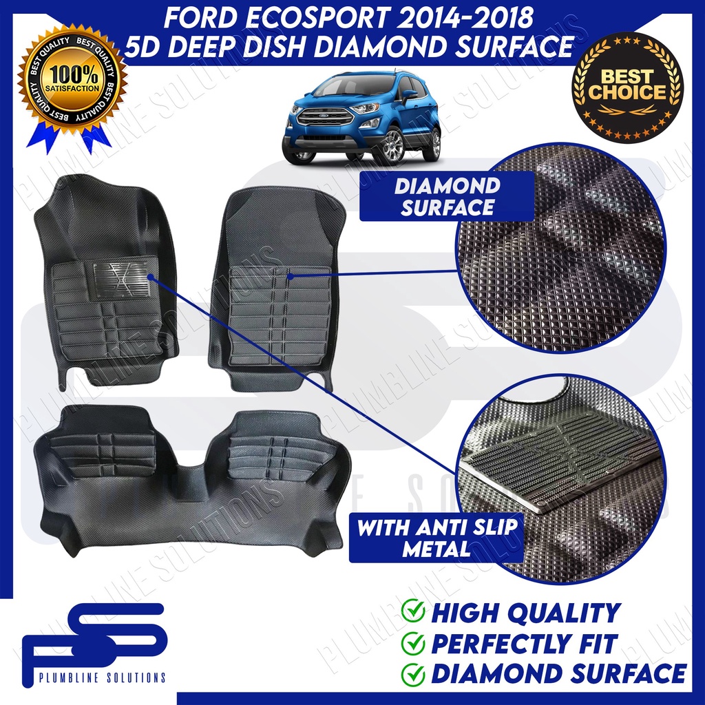 5D Black Diamond Surface Deep Dish Matting for Ford Ecosport 2014