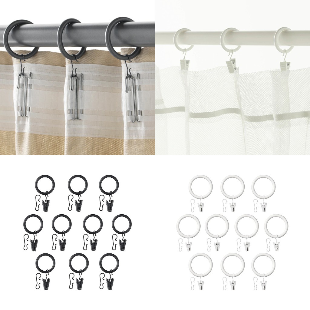 IKEA SYRLIG Curtain Ring with Clip and Hook Black / White Shopee