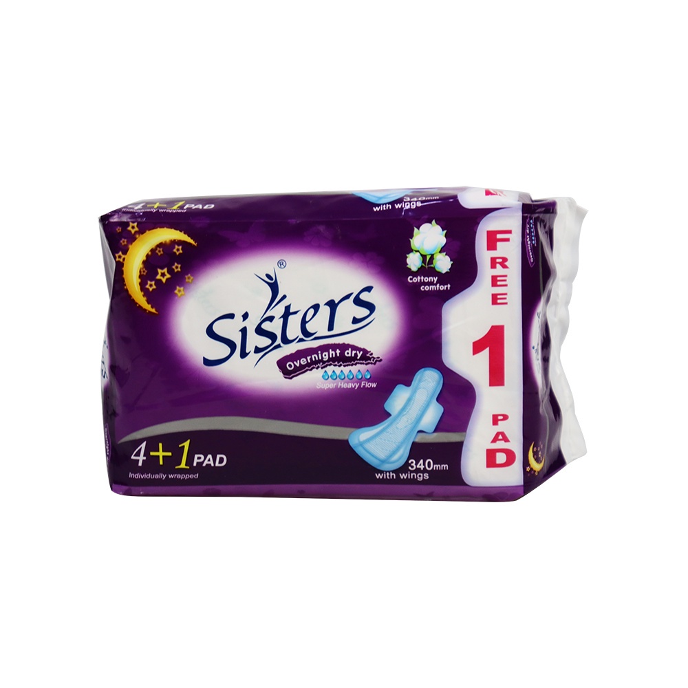 SISTERS SANITARY NAPKIN OVERNIGHT DRY COTTONY COMFORT 340mm (4 + 1 PAD) Shopee Philippines