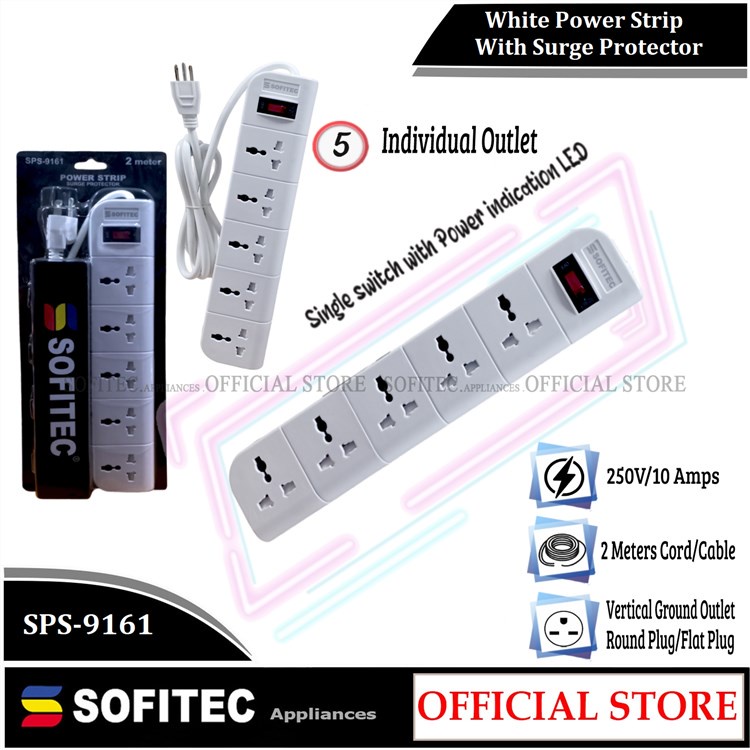 Sofitec Universal Power Extension Cord Cable 2Meters Power Strip UK