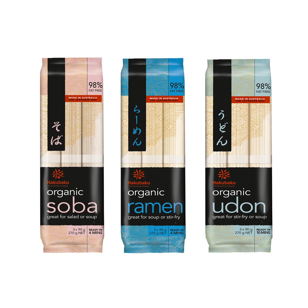 HAKUBAKU Organic Noodle Bundle of 3 Soba + Ramen + Udon Shopee