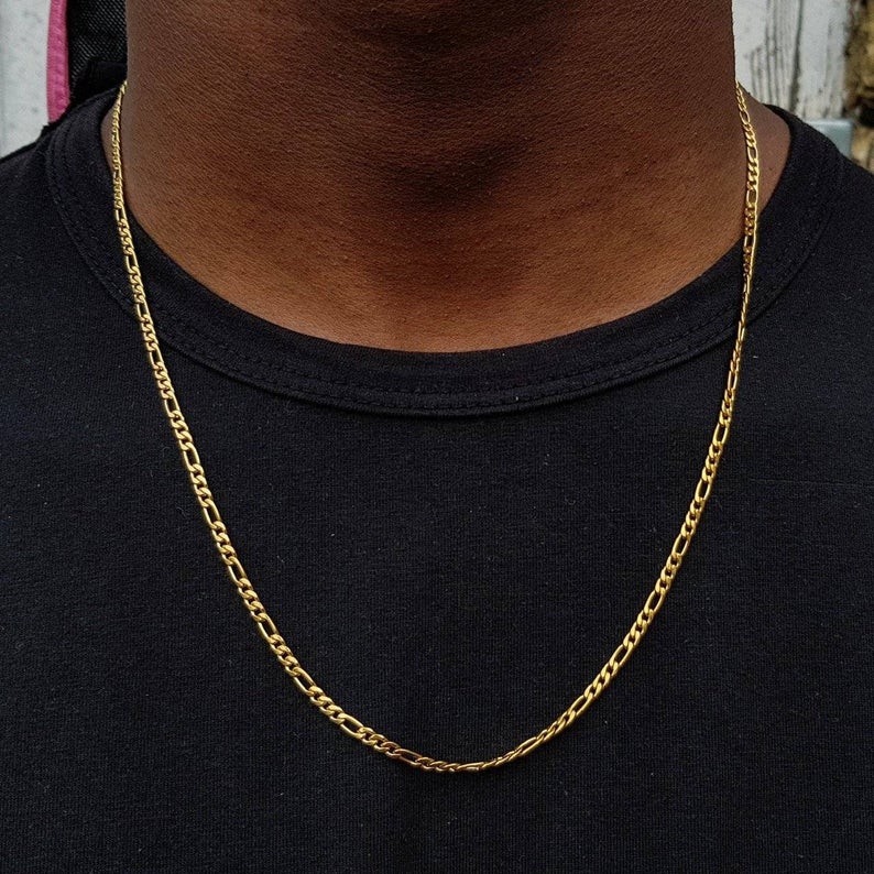 Figaro Chain, 18k Saudi gold necklace, Necklace For Men, Gold Plated Necklace, 24 Inches