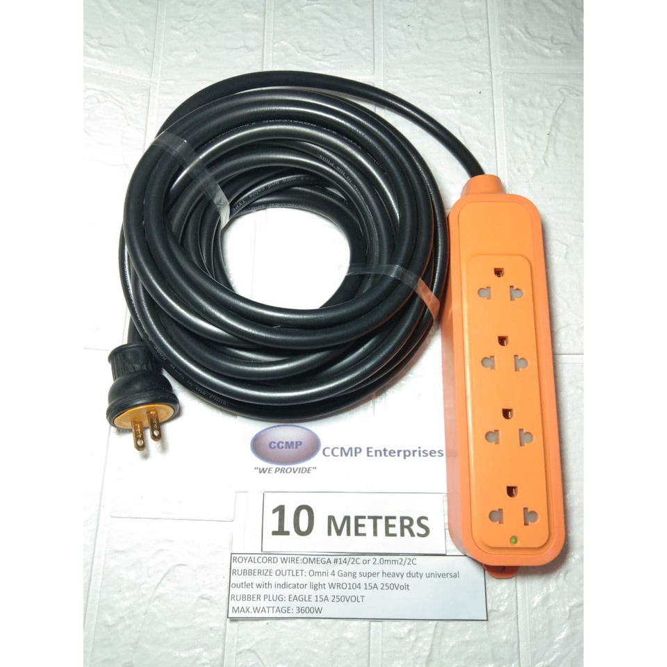 10 meters 10m Super Heavy Duty Extension wire cord 4 gang outlet