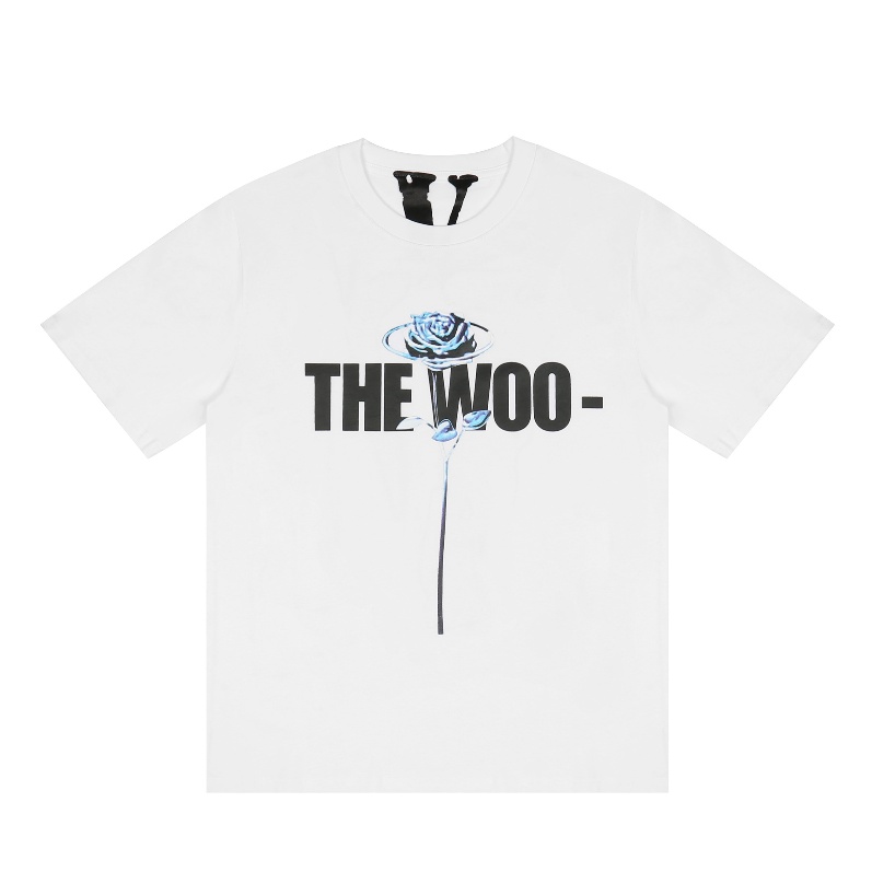 VLONE new style rose flower big V printing casual shortsleeved round