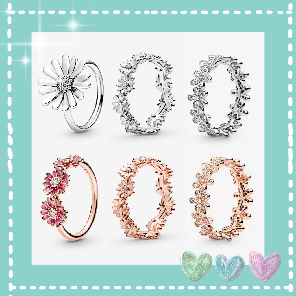 925 silver Sparkling Daisy Flower Crown Ring Rose Pink Daisy with ring