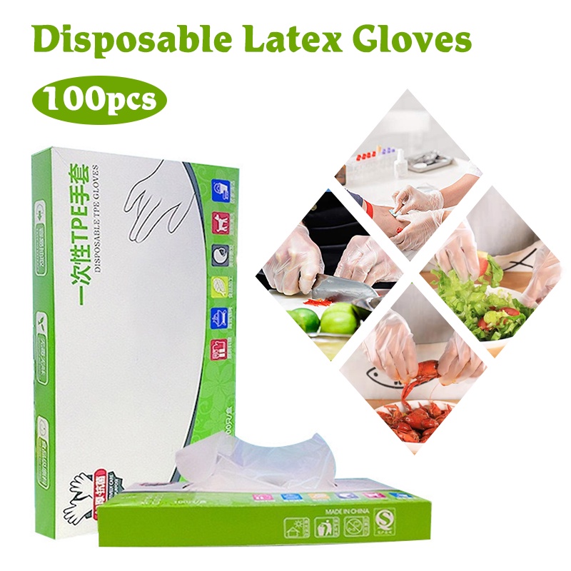 100pcs TPE Food Grade Gloves Disposable Clear Vinyl Gloves LatexFree