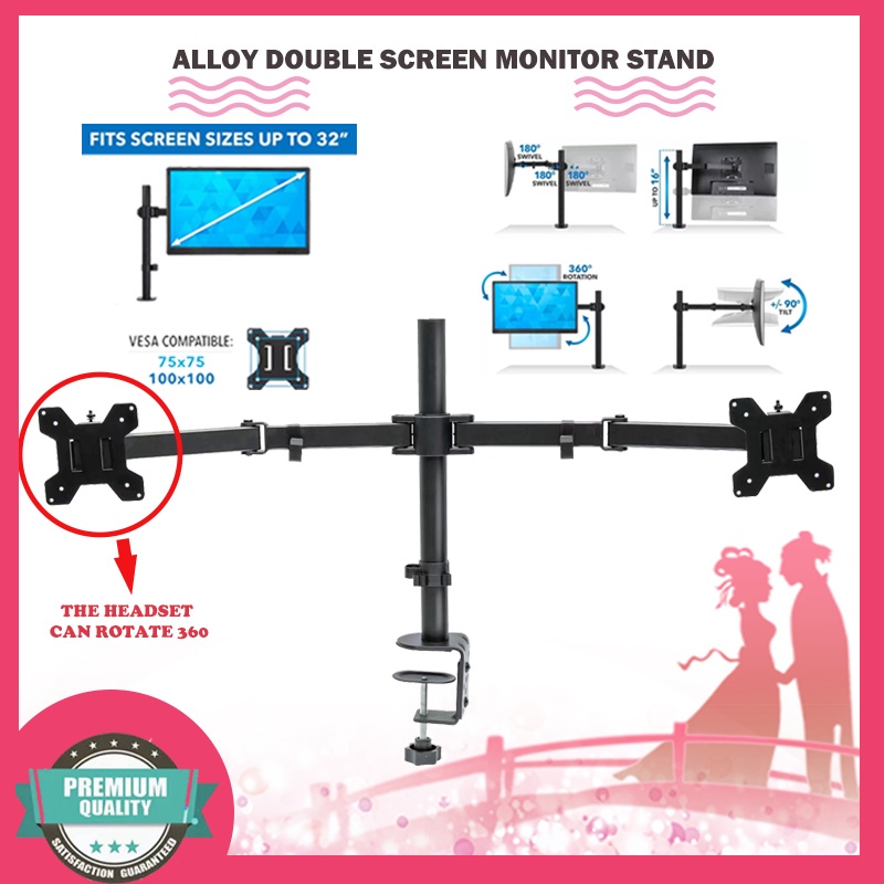new Double Twin Arm Desk Mount Bracket LCD Computer Monitor Stand 10