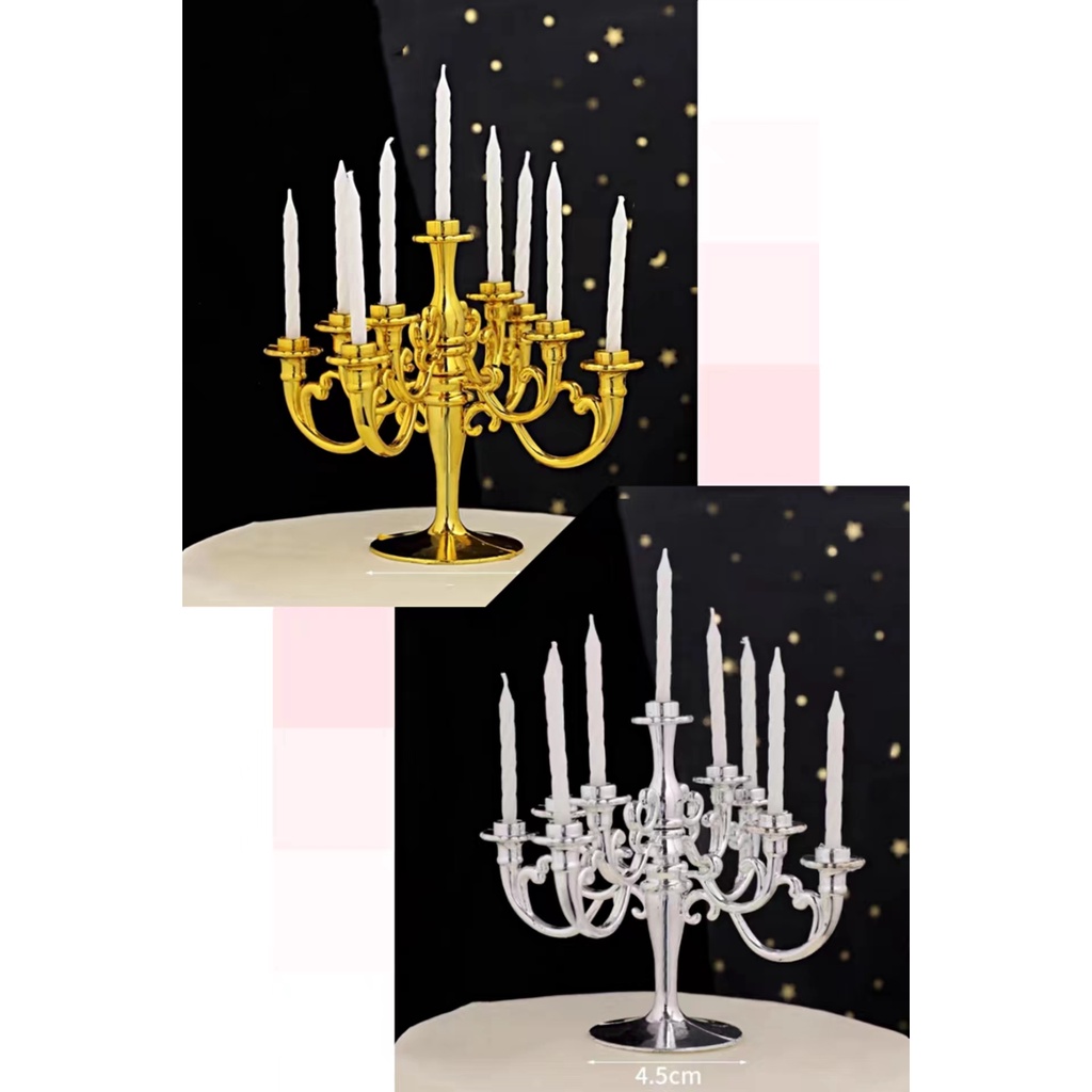 Retro birthday cake gold plating candlestick with candle cake topper